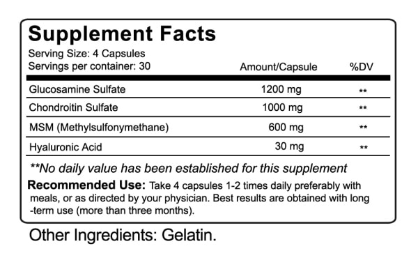 Nutrakey Glucosamine Chondroitin MSM Supplement Facts
